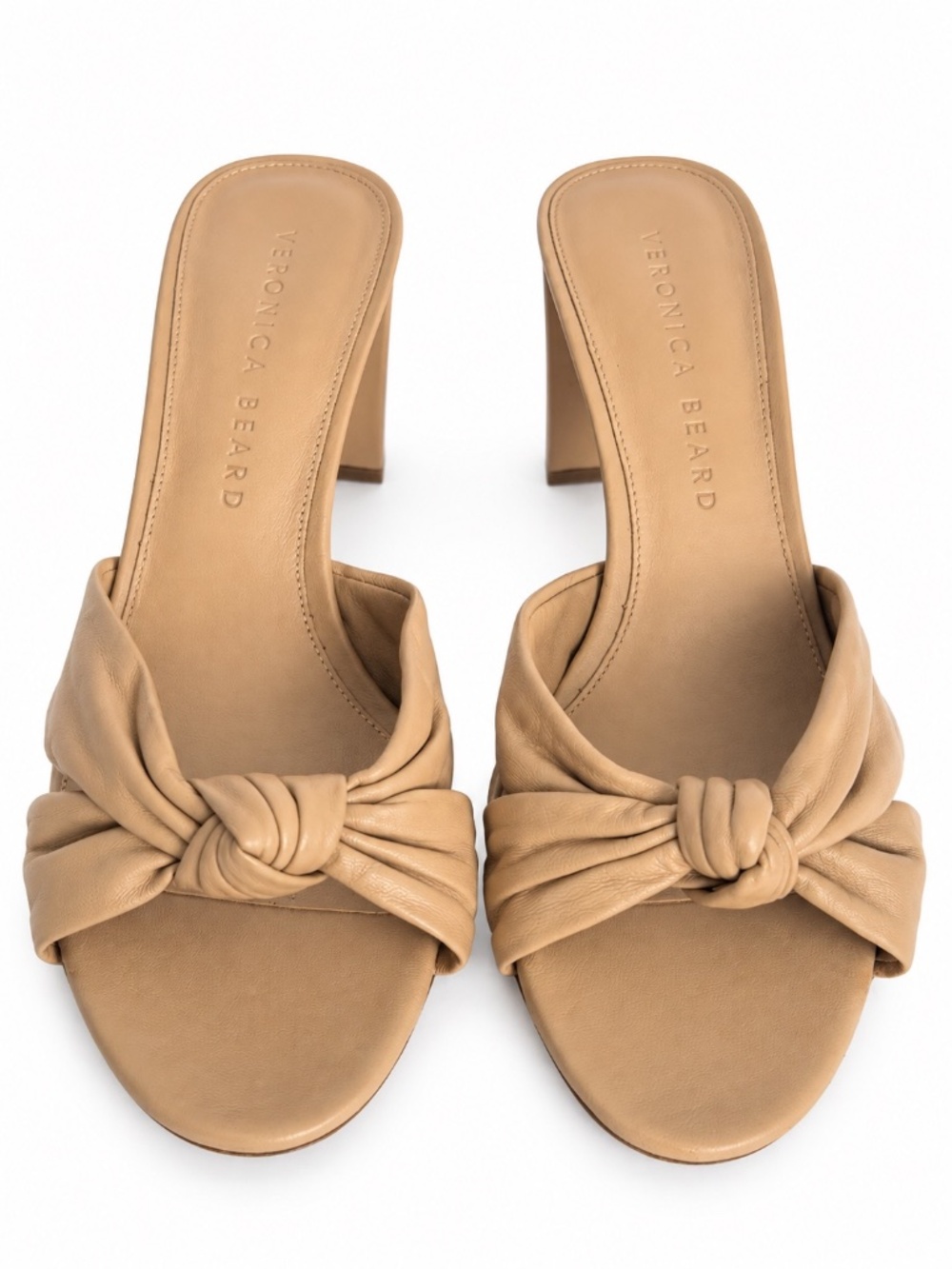 Veronica Beard Nude Leather Knotted Block Heel Sandals 7.5